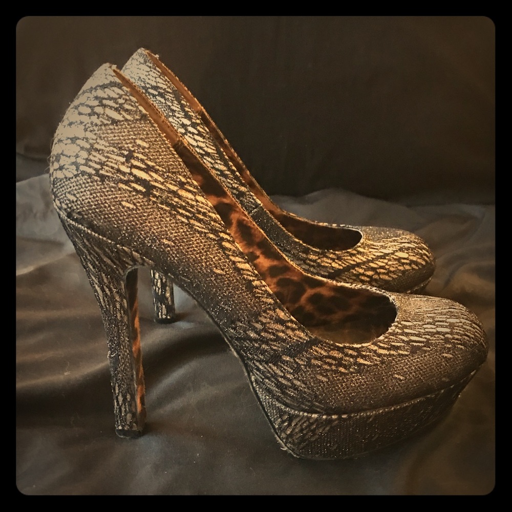 Gold and lace platform heels by Betsey Johnson
